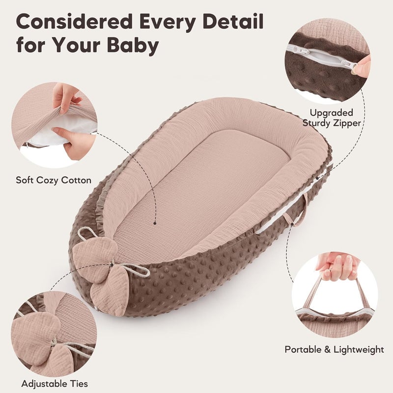 Bearmoss Baby Lounger - Infant Lounger Pillow for Newborn 0-24 Months, Soft, Breathable & Portable Baby Lounger Pillow for Boys & Girls, Cozy Baby Floor Seat for Home & Travel (Sand) - Image 3